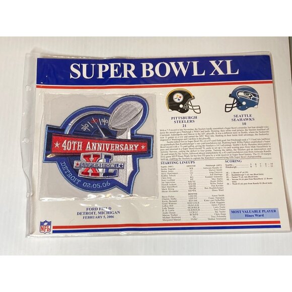 NFL Super Bowl XL Logo Willabee & Ward Patch Stat Card Pittsburgh Steelers - Picture 1 of 4